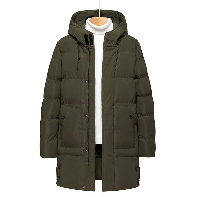 Herren Langer Steppmantel mit Kapuze Winter Warm Gefütterte Jacke