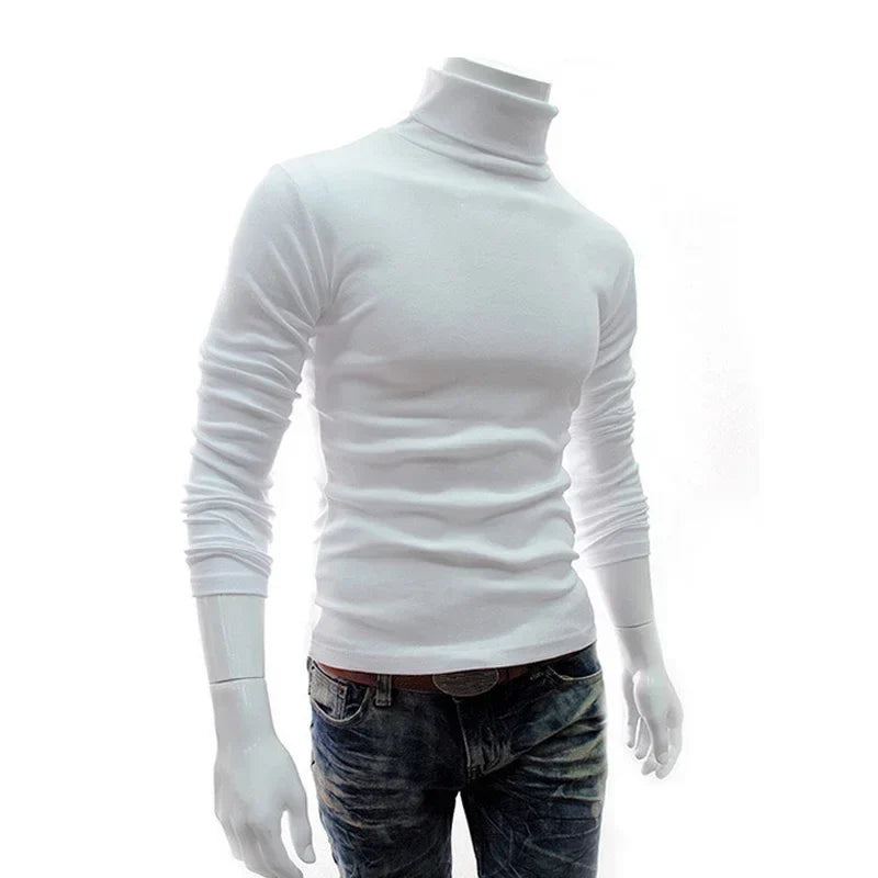 Heren colshirt met lange mouwen, nauwsluitend, effen