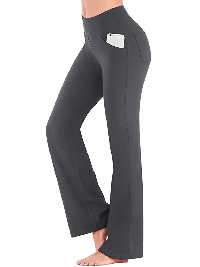 Damen Bootcut Yoga Hose mit hoher Taille und Seitentaschen - Gemütliche Freizeithose