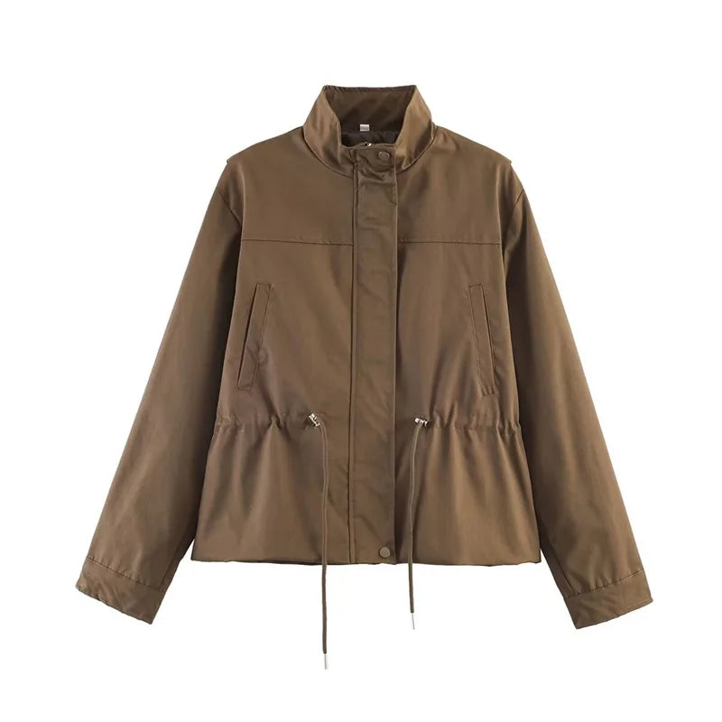 Damen Stehkragen Jacke mit Tunnelzug in Hellblau