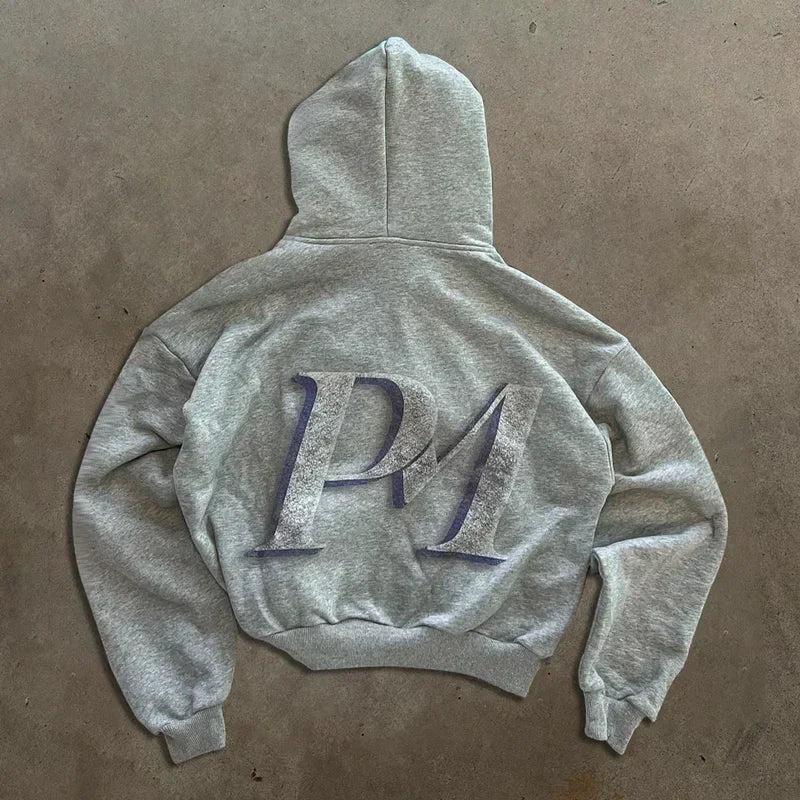 Unisexhoodie met rits, capuchon en opdruk