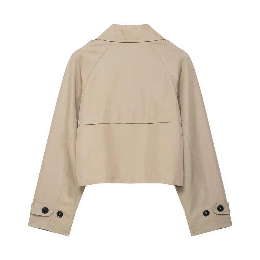 Kurze Damen Jacke Trenchcoat Stil Zweireiher Beige