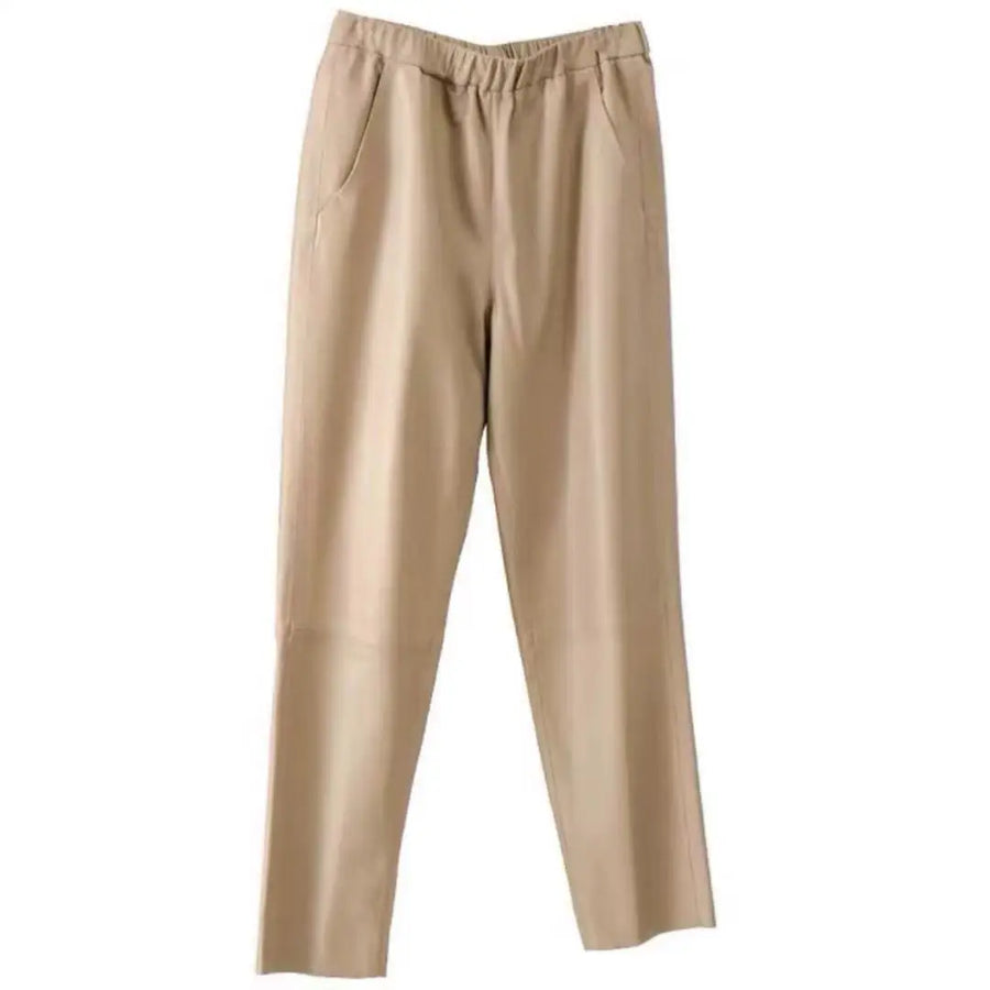 Damesbroek van imitatieleer met elastische tailleband en cropped model