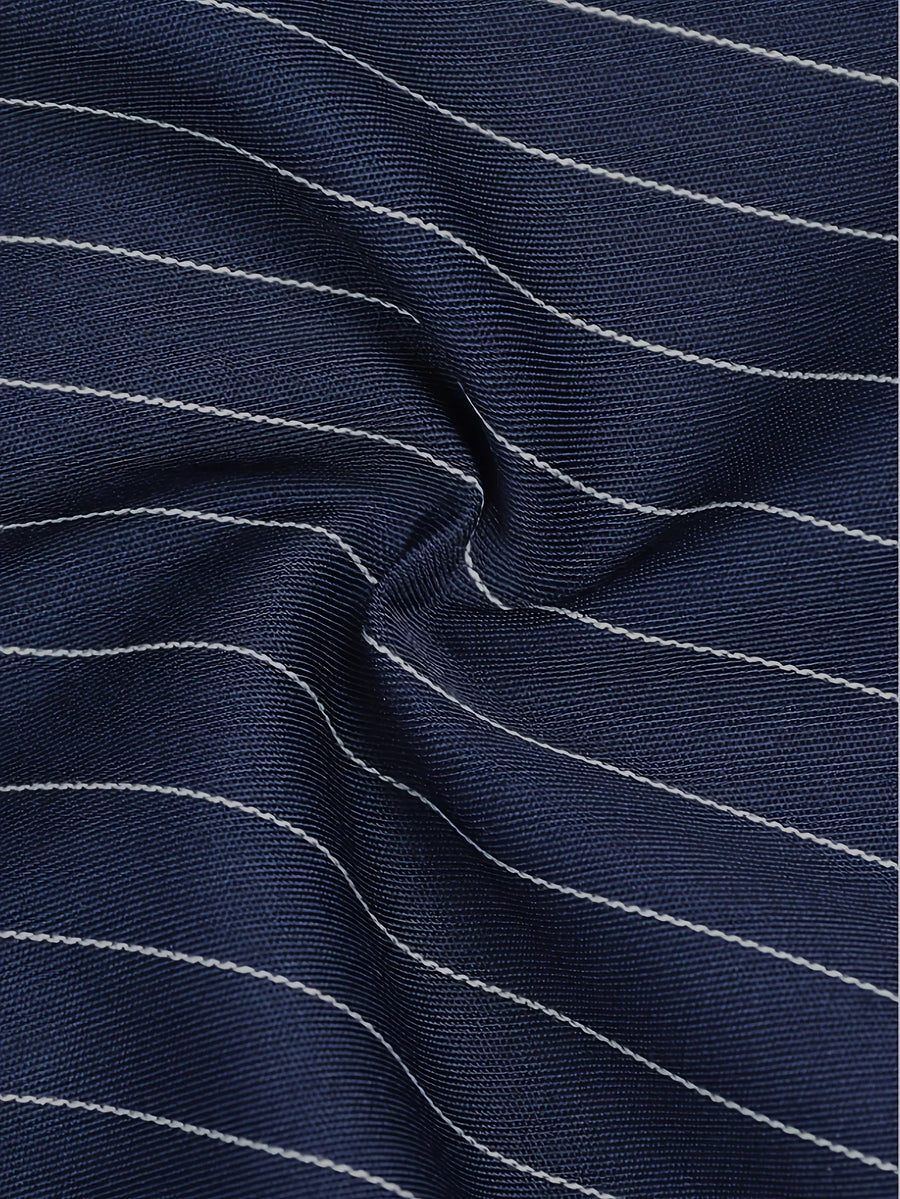 Wijde herenbroek met krijtstrepen, marineblauw