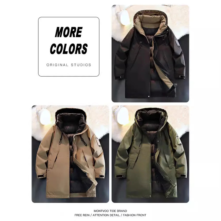 Herren Winterparka mit Kapuze - Lang, Gepolstert, Schwarz