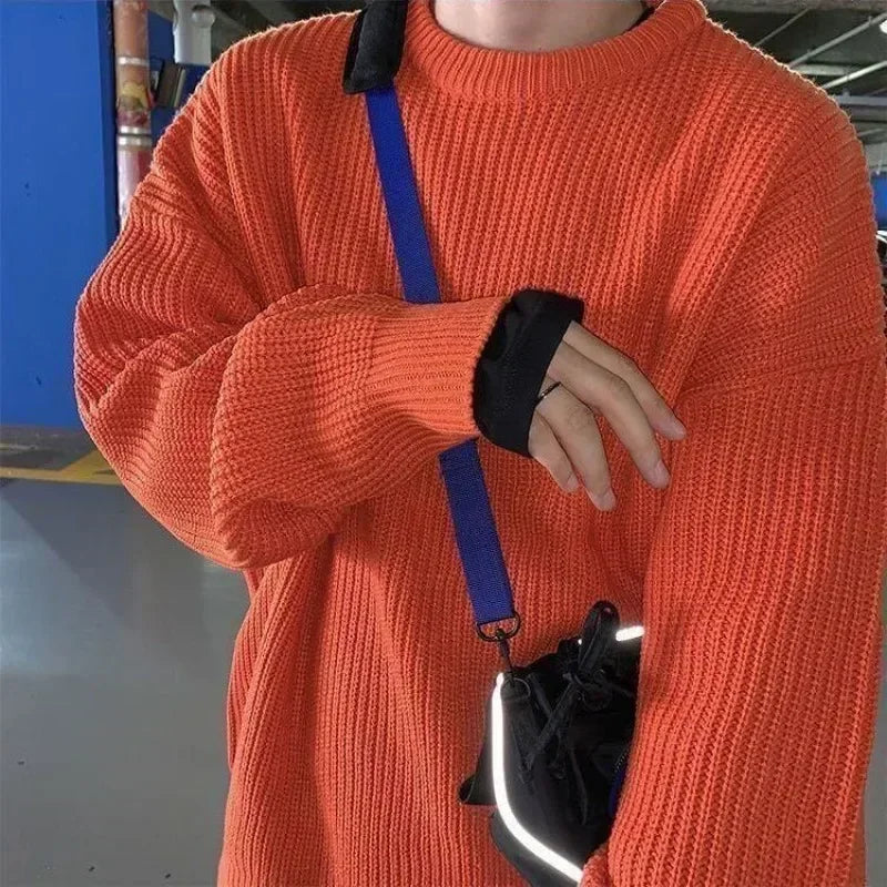 Unisex gebreide trui met ronde hals, grof breisel en oversized pasvorm