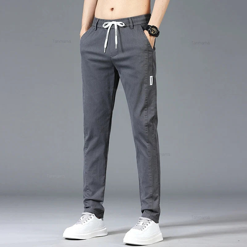 Vrijetijdsbroek voor heren met trekkoord en elastische tailleband, slim fit