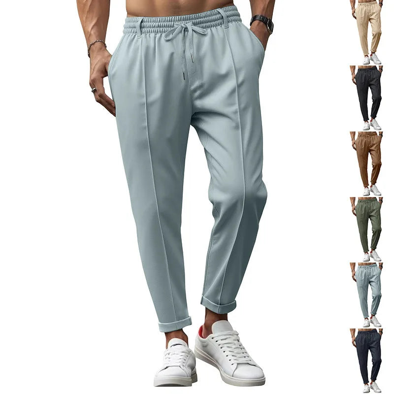 Herren Freizeithose Beige mit Kordelzug und Gummibund