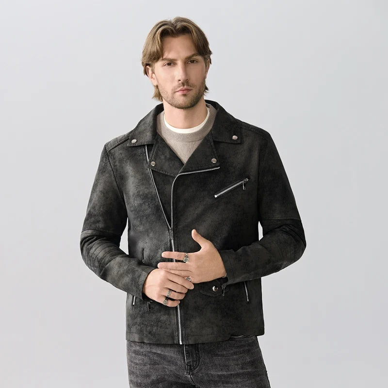 Herren Bikerjacke Wildleder-Optik Asymmetrischer Reißverschluss