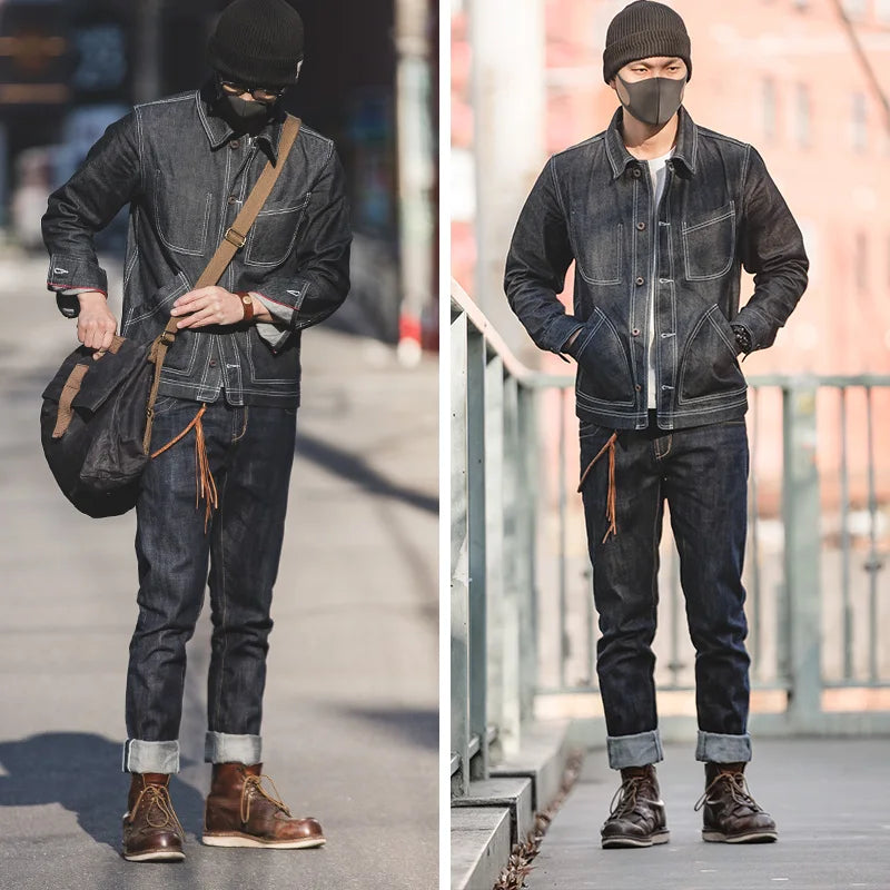 Herenjeans donkerblauw met omslag en achterzakken