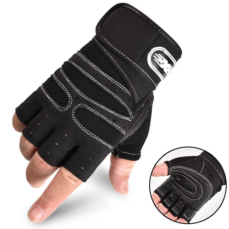 Unisex Fitnesshandschuhe Schwarz Kurzfinger Gewichtheben Training rutschfest mit Handgelenkstütze