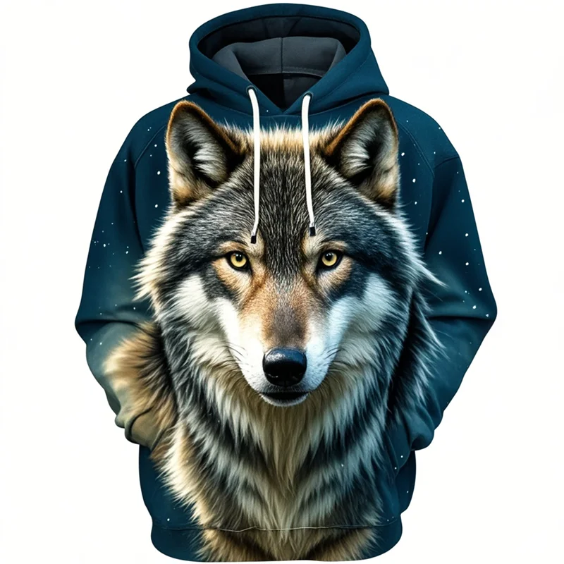 Hoodie met leeuwenkopprint, capuchon en kangoeroezak