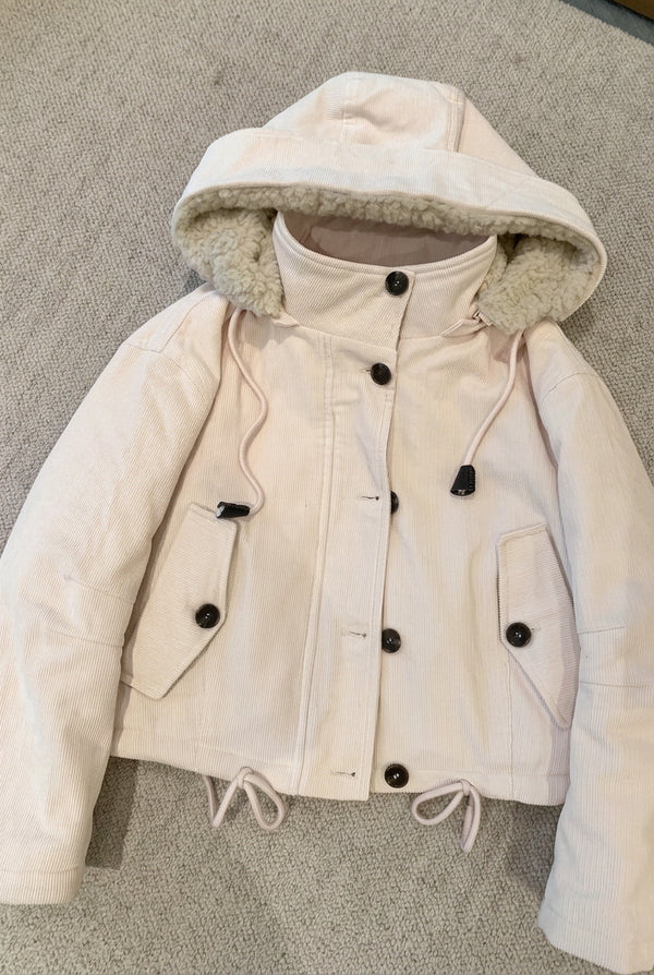 Damen Cord Jacke mit Kapuze und Teddyfutter Hellrosa