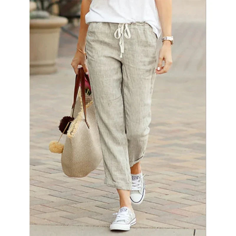Damen Leichte Hose mit Gummibund & Kordelzug, Cropped-Look