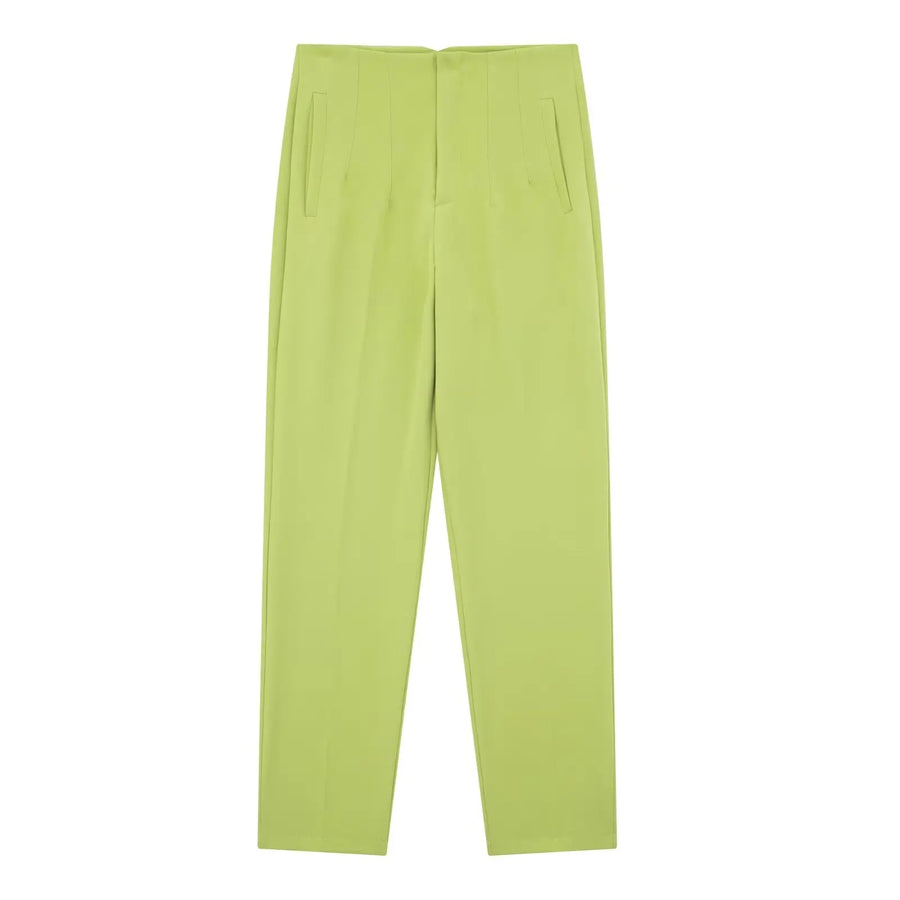 Damen High-Waist Stoffhose mit Falten-Detail und geradem Bein, Business & Freizeit