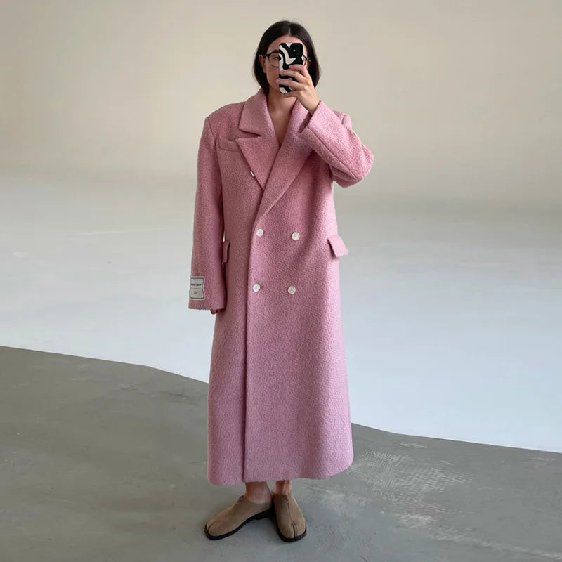 Damen Langer Oversize Mantel Zweireiher Grün