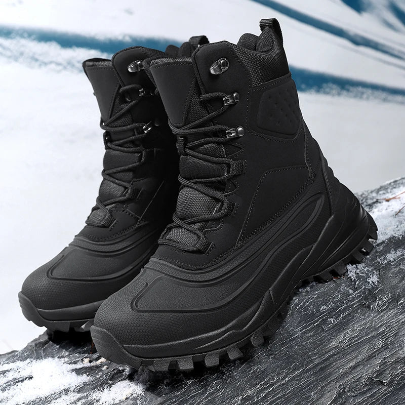 Unisex winterlaarzen, warm gevoerd, antislip outdoorboots in bruin-zwart