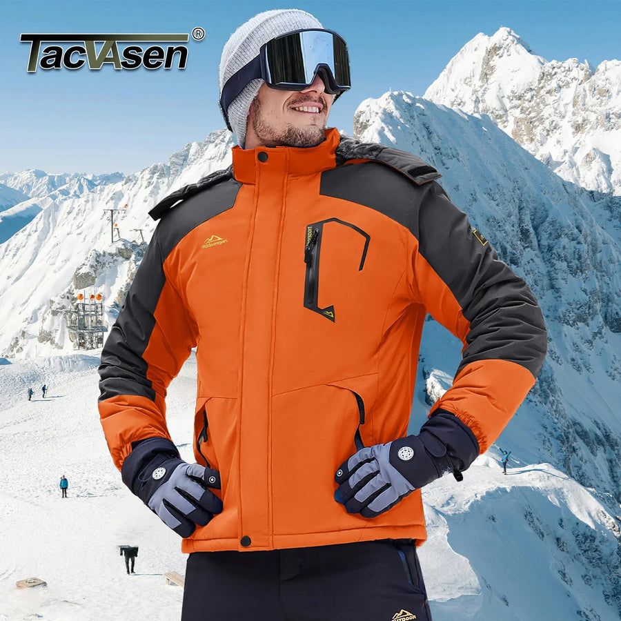 Herren Skijacke Outdoor Winterjacke Wasserdicht Orange Schwarz