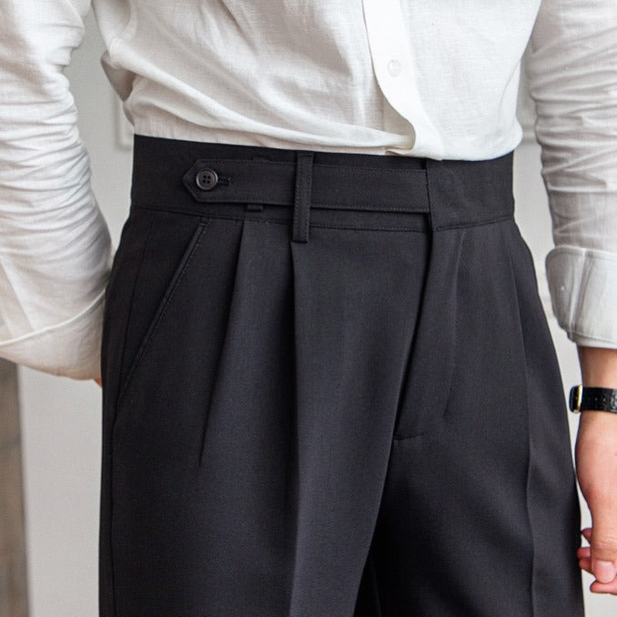 Heren vrijetijdsbroek met plooien en hoge taille – verkrijgbaar in drie kleuren