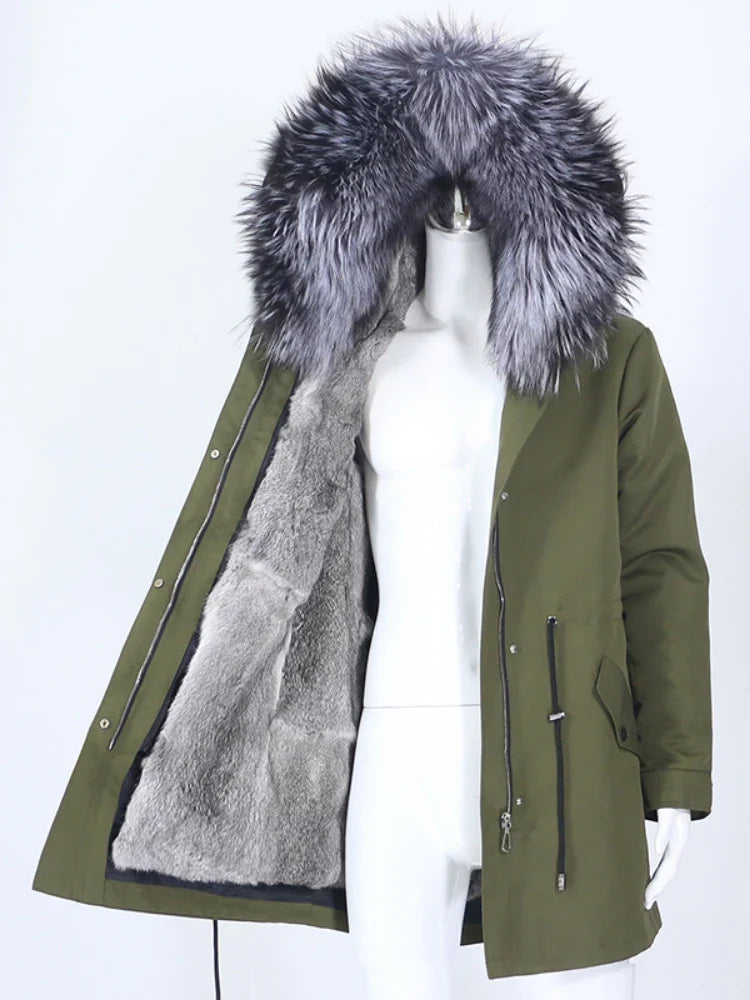 Winterparka mit Kunstfellfutter und großer Kapuze