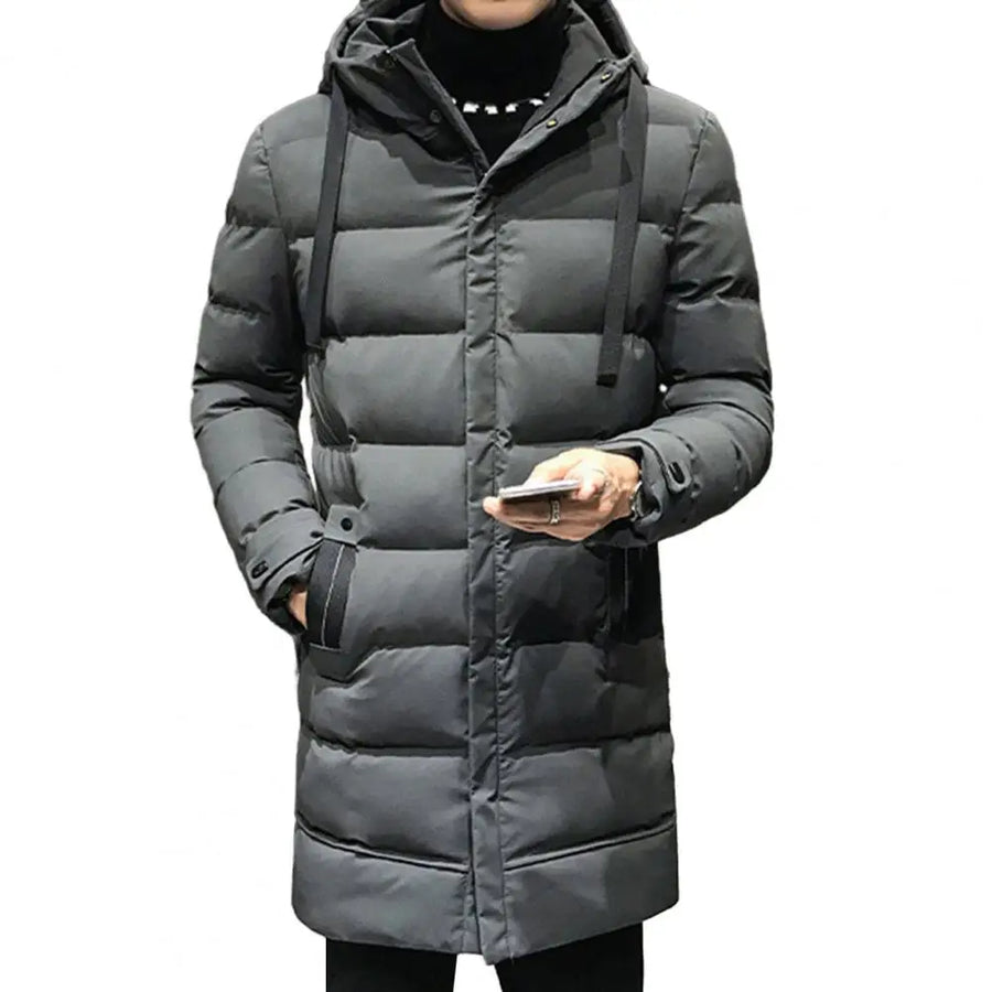 Herren Winterparka Steppmantel mit Kapuze Lang Grau