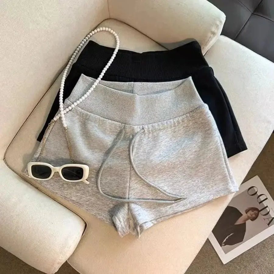 Damen Sport Shorts mit Kordelzug Kurze Hose Schwarz/Grau
