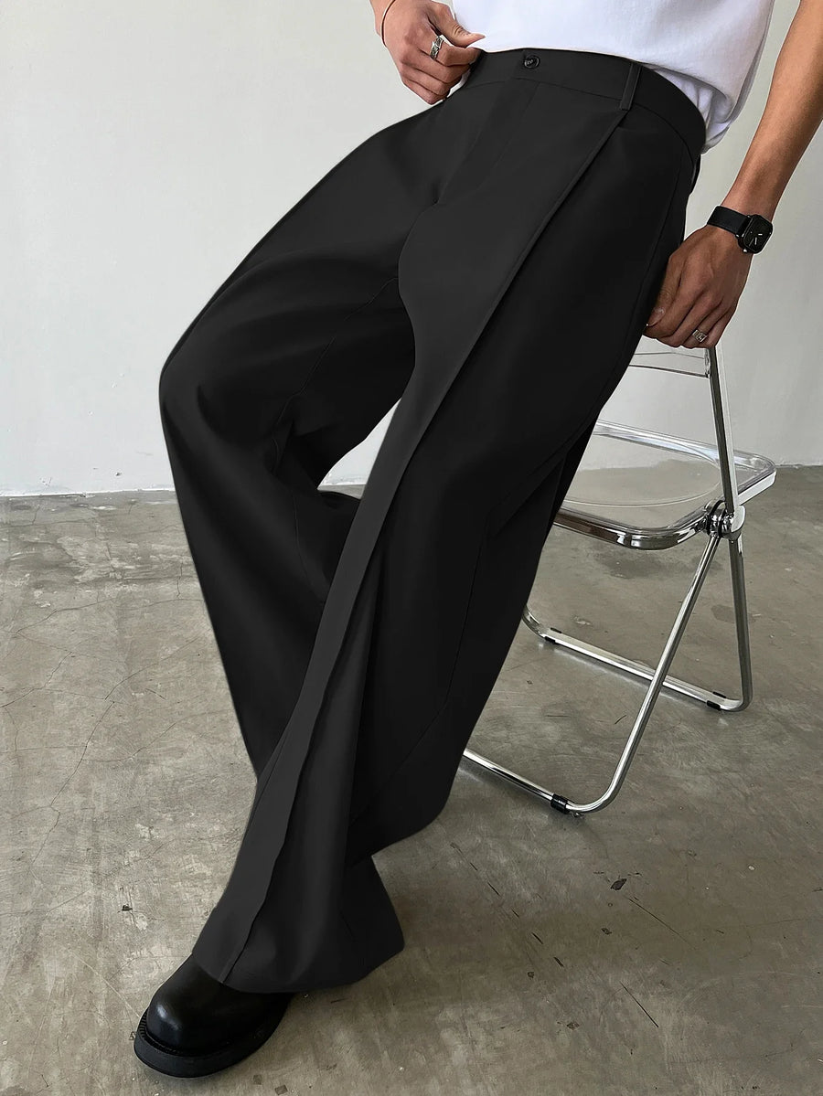 Loose fit pantalon voor heren met wijde pijpen en bandplooien zwart