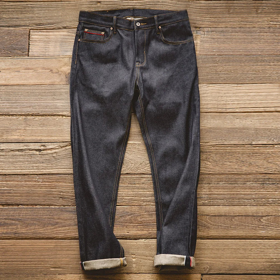 Donkerdenim jeans voor heren, straight fit, met omgeslagen zoom