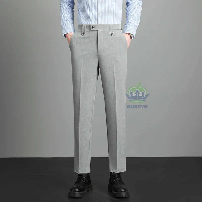 Herren Business Hose Beige Mit Bundfalte Slim Fit