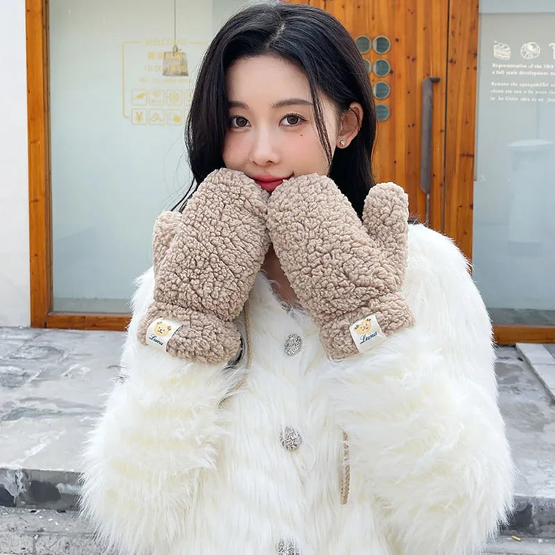 Weiche Fleece-Fäustlinge mit Bärenmotiv für Damen