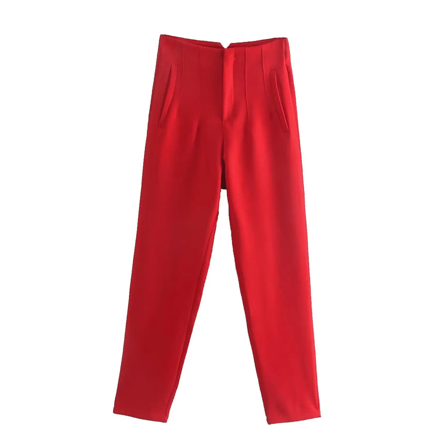 Damen High-Waist Stoffhose mit Falten-Detail und geradem Bein, Business & Freizeit