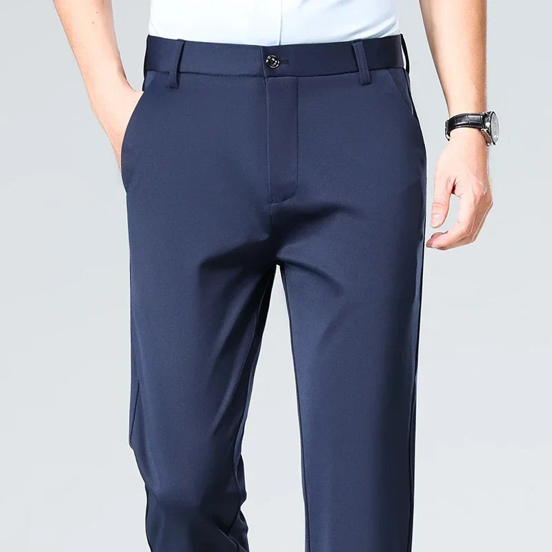 Herren Business-Hose Schwarz Gerade Passform Anzughose