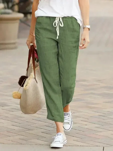 Damen Leichte Hose mit Gummibund & Kordelzug, Cropped-Look