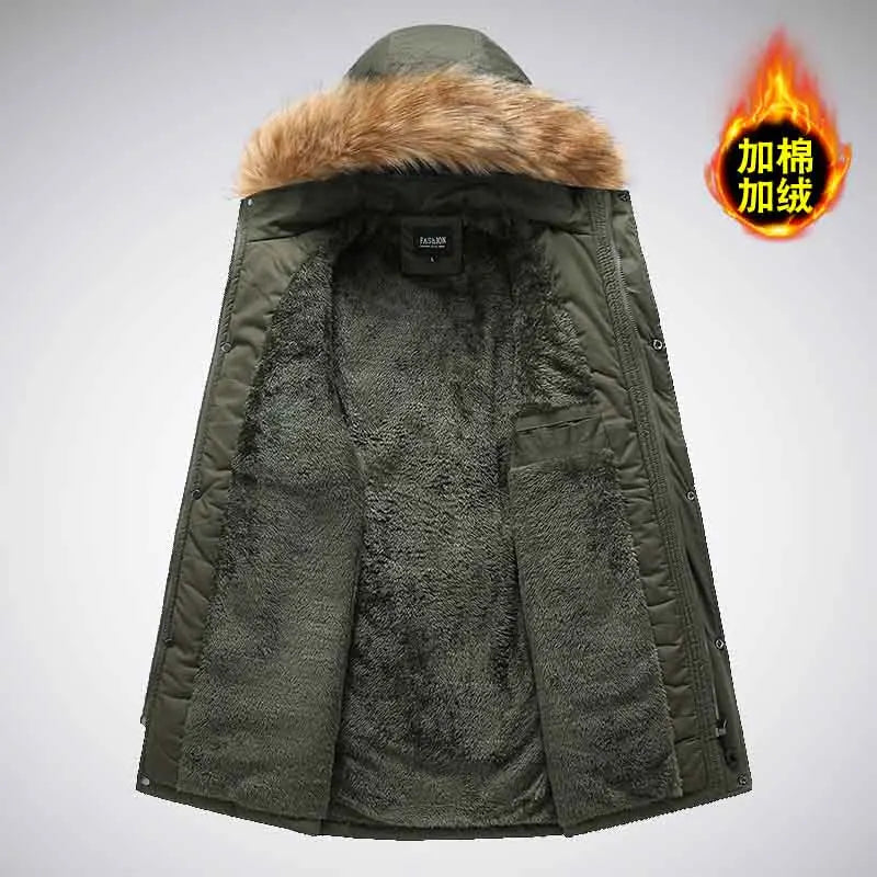 Herren Winterparka mit Kapuze und Fellimitatbesatz, warm gefüttert, langarm, Reißverschluss