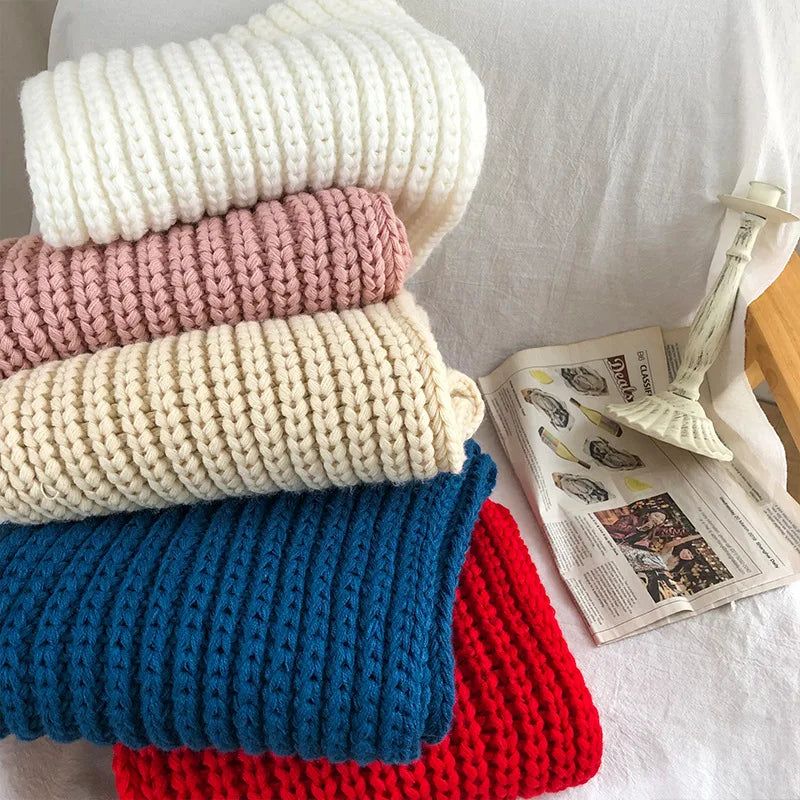 Unisex Winter Schal Gerippt Strick Schal mit „Handmade“ Etikett in verschiedenen Farben