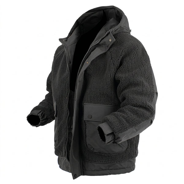 Uniseks teddyfleecejack met capuchon, warm, met zakdetails