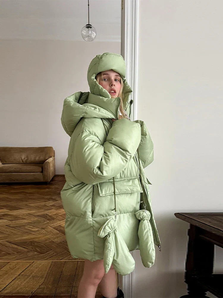 Damen Steppjacke mit Kapuze und passender Mütze, gefüttert