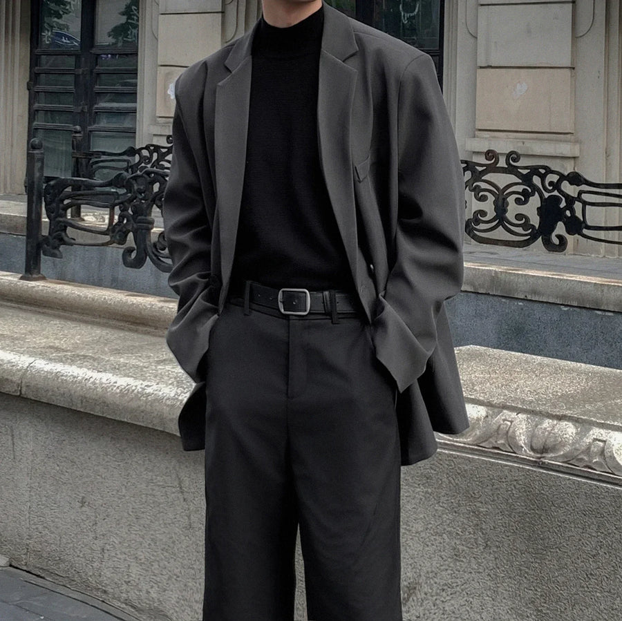 Herren Oversize Blazer Sakko mit Reverskragen und Knopfverschluss
