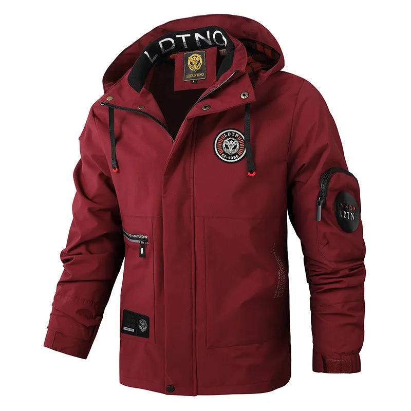 Herren Outdoor Jacke mit Kapuze & Reißverschluss, Winddichte Übergangsjacke mit Taschen