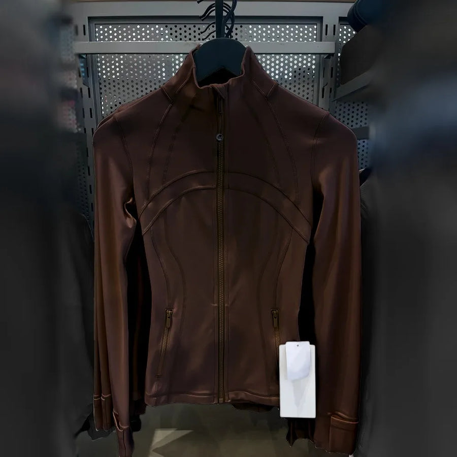 Damen Sportjacke Eng Anliegend Stehkragen Reißverschluss Daumenlöcher