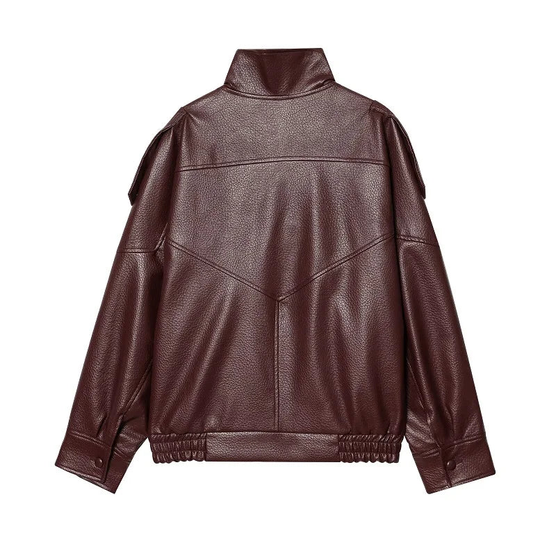 Damen Jacke im Biker-Stil mit Stehkragen und asymmetrischem Reißverschluss