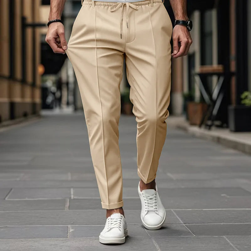 Herren Freizeithose Beige mit Kordelzug und Gummibund