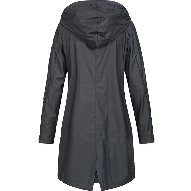Damen Regenjacke mit Kapuze & Reißverschluss, Übergangsmantel mit Taschen