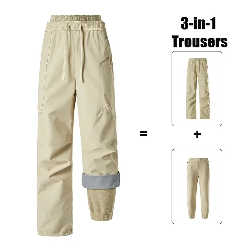 3-in-1-broek met fleecevoering, gevoerde outdoorbroek voor dames