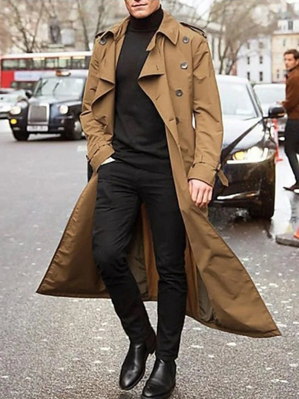 Herren Trenchcoat mit Gürtel, Doppelreiher und Reverskragen