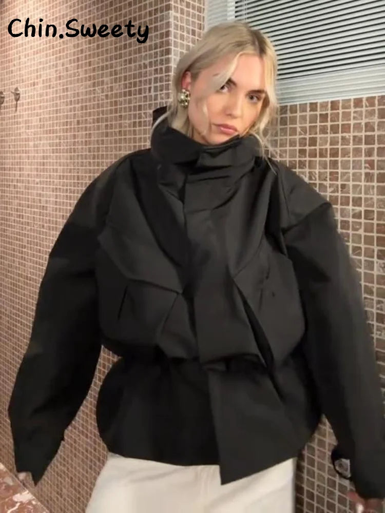 Damen Jacke Schwarz Kurz Kragen Weitenregulierbar