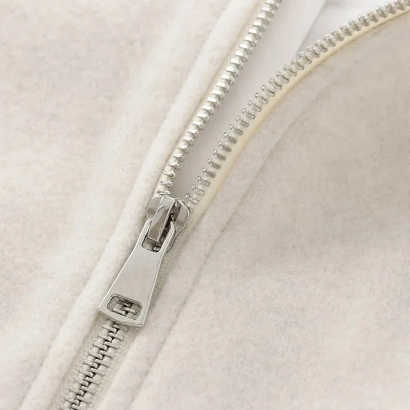 Damen Kurzjacke mit Reißverschluss, Rundhals und Ballonärmeln