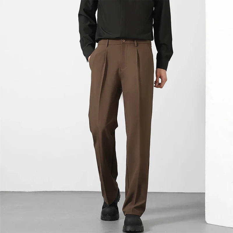 Herren Bundfaltenhose Beige/Braun Weites Bein