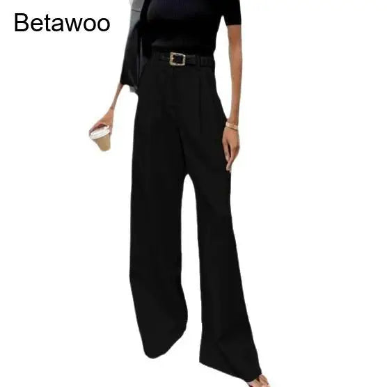 Damen Weite Hose mit Hoher Taille und Bundfalten