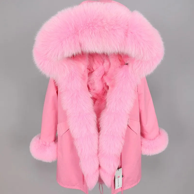 Damen Winterparka mit Kapuze und Plüschfutter, Lange Winterjacke